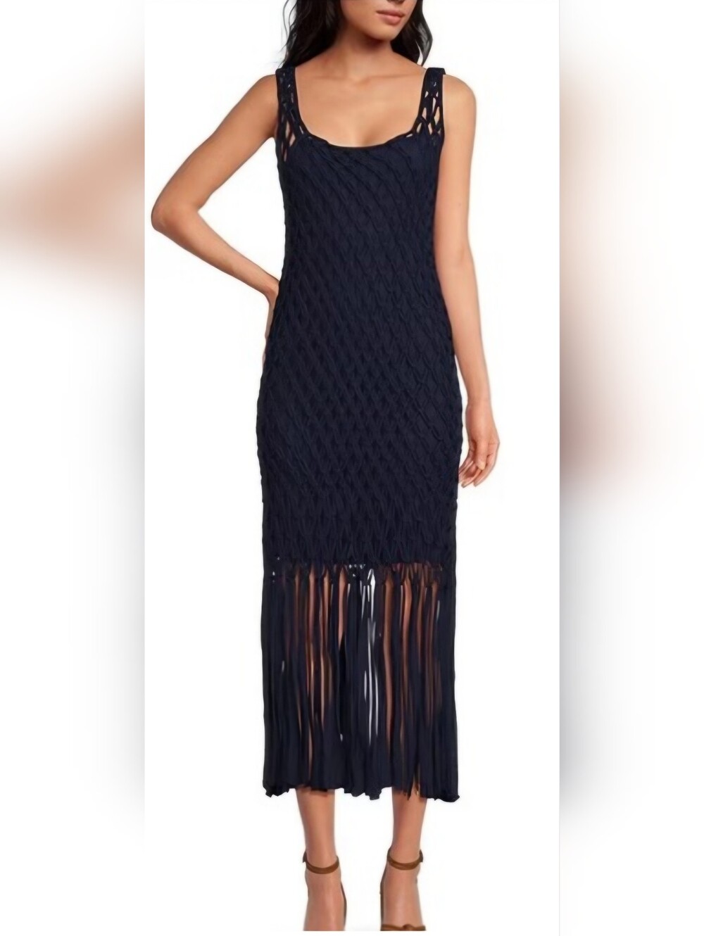 BEAUTIFUL AND RARE NWT Skies Are Blue Navy Crochet Knit Midi Dress Size L 21+PTP